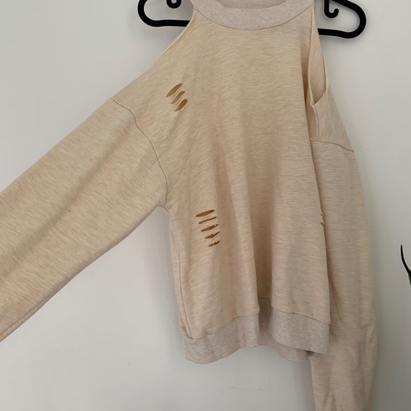 Beige Distressed Sweatshirt - Picture 2 of 6